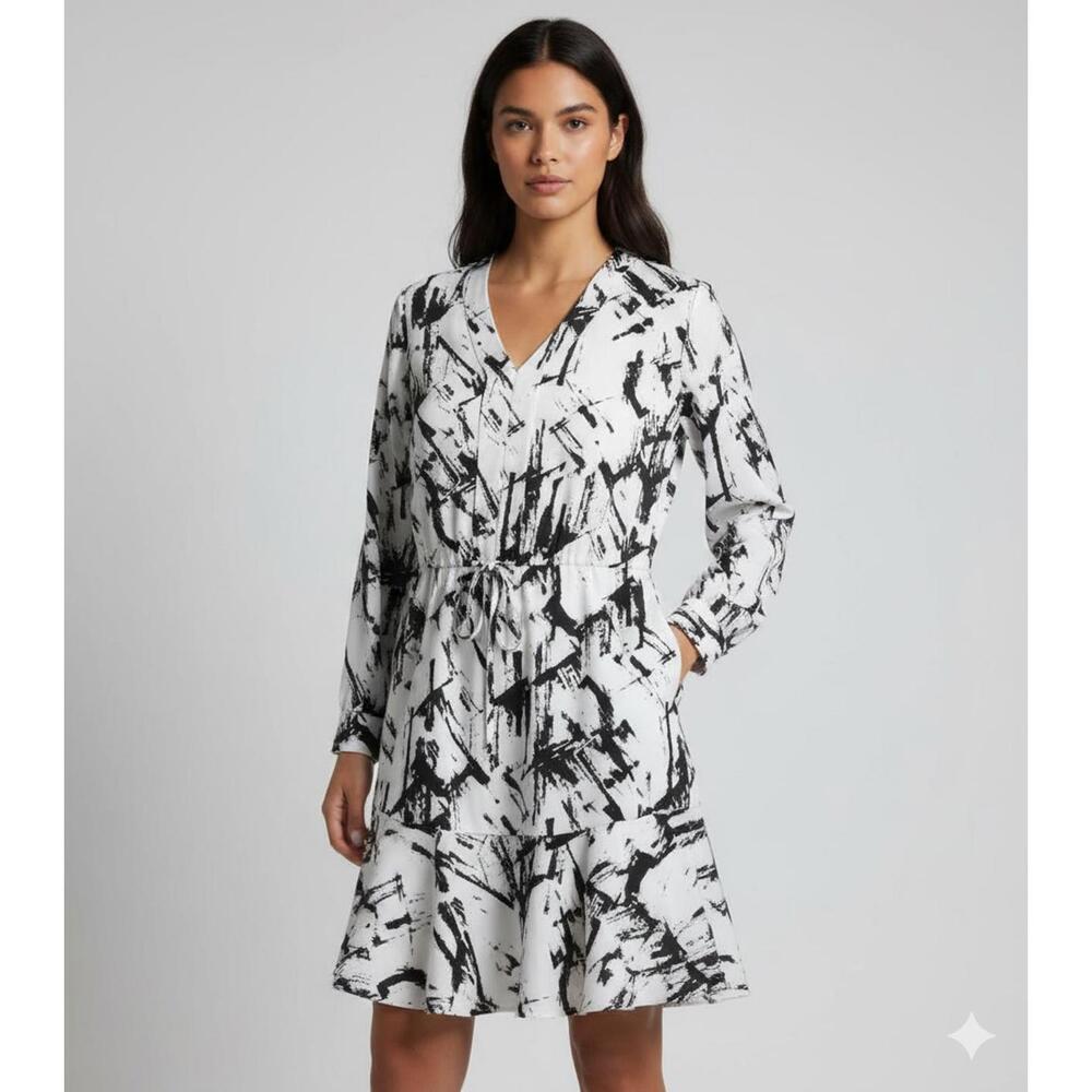 White Black Market Womens Dress Cinched Waist Midi Long Sleeve Dress - Size 6